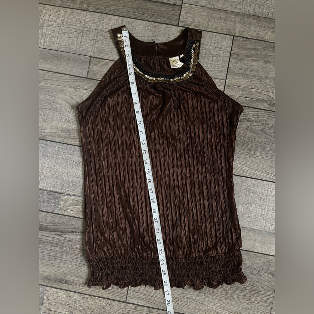 Vintage beaded Tanktop halter brown silky women’s size medium summer - Picture 8 of 9